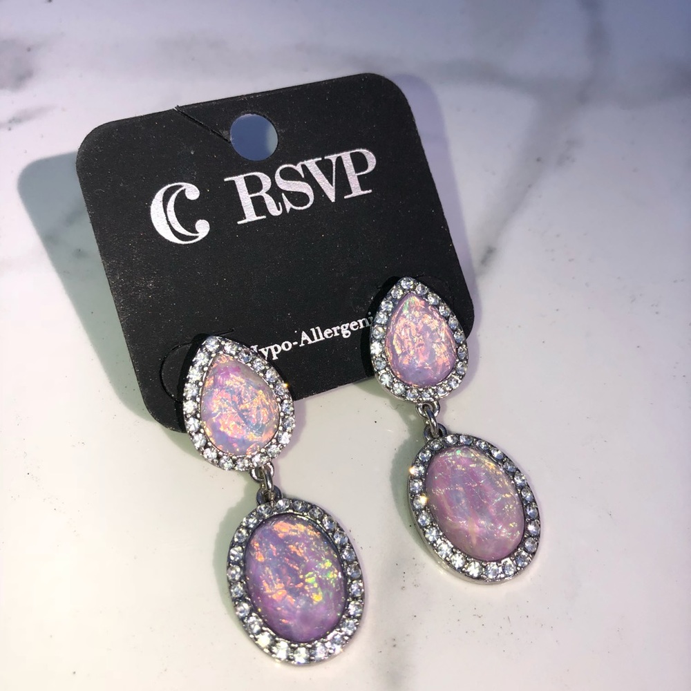 Purple rhinestone opal earrings